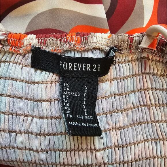 A Forever 21 Womens Y2K Retro Orange Swirl Corset Crop Top Tank Size S Satin - Picture 8 of 9